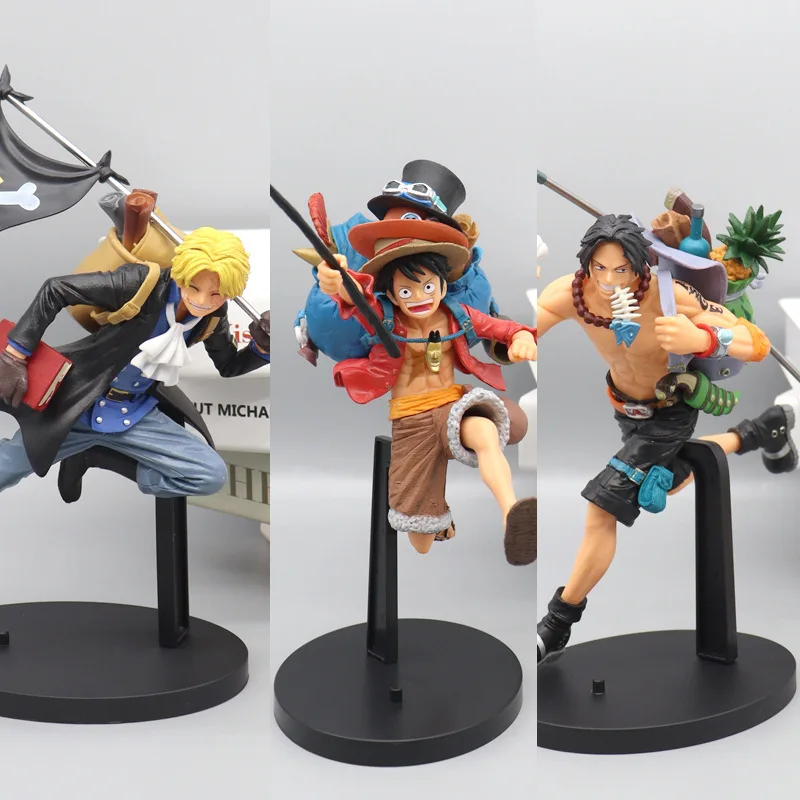 

One Piece Luffy Ace Sabo PVC Action Figure Three Brothers Running Backpack Carved GK Model Ornament Anime Peripheral Toys Gifts