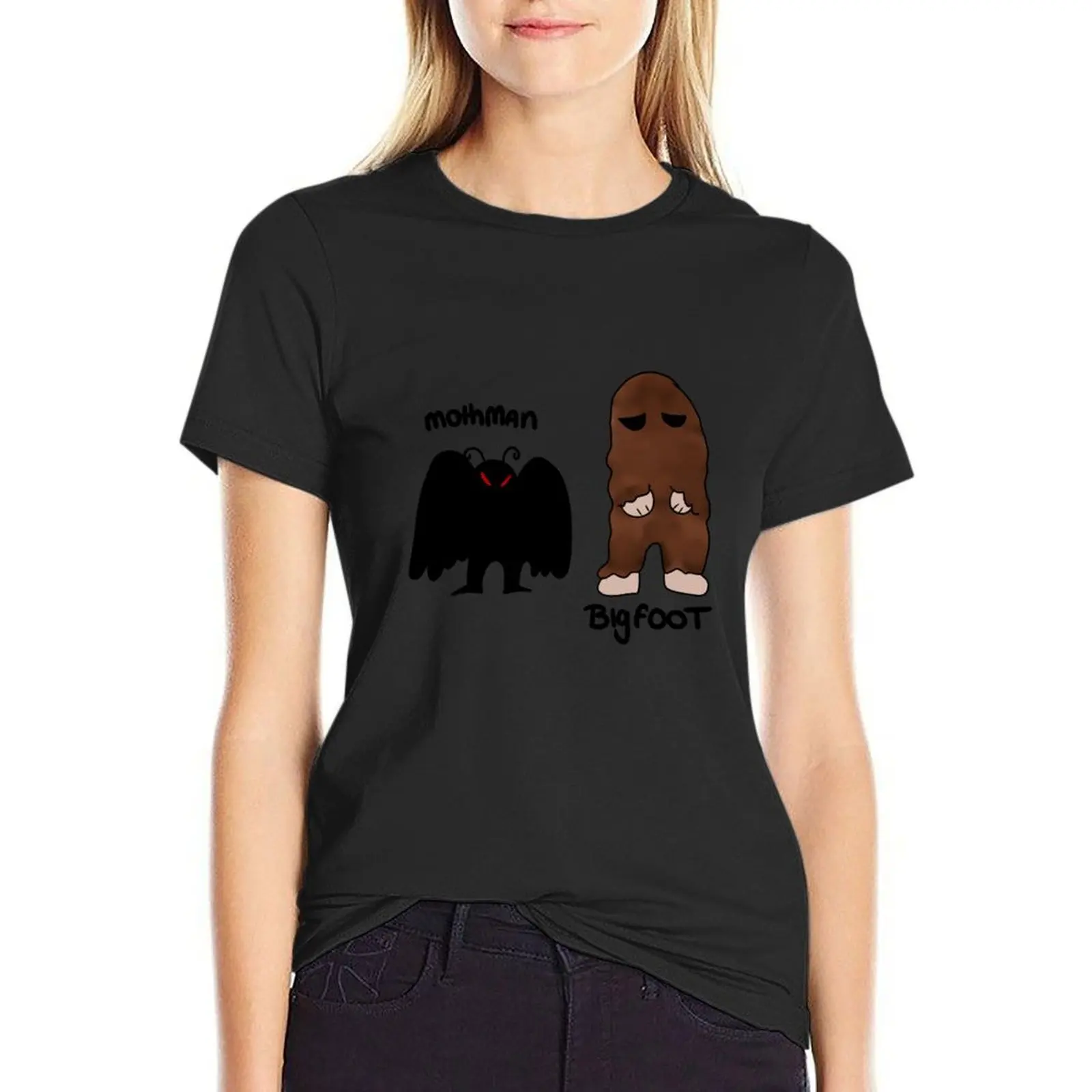 

Bigfoot and Motman T-Shirt funny shirts graphic tees Aesthetic clothing female black t-shirts for Women