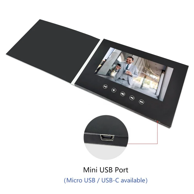 Custom. best seller A5 블랙 페이퍼 광고 플레이어 인치 비디오 음악 사진서 LCD 소책자 비즈니스 비디오 브로셔