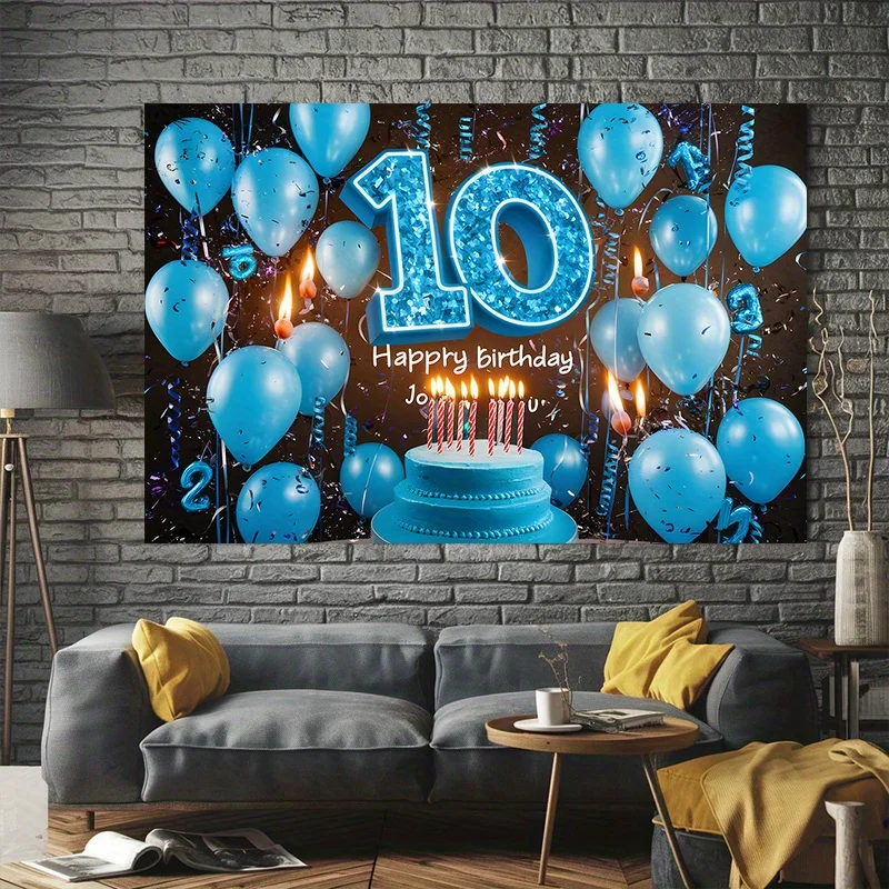 【파티 배너】 1개, 조의 10번째 생일을 위한 배경 장식, 폴리에스터 섬유 배너 원단, 가족, 바