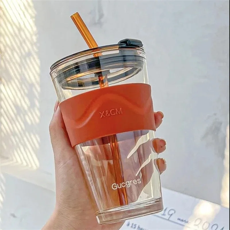 Retro Glasses High-grade Heat-resistant Glass With Lid And Straw Stackable  Slub Water Cup Tea Milk Cup Creative Coffee Mug - AliExpress