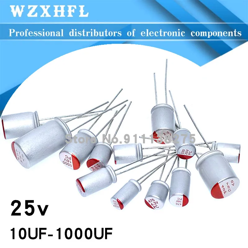 10Pcs DIP Solid Electrolytic Capacitor 25V 47UF 100UF 220UF 270UF 330UF 470UF 560UF 680UF 820UF 1000UF