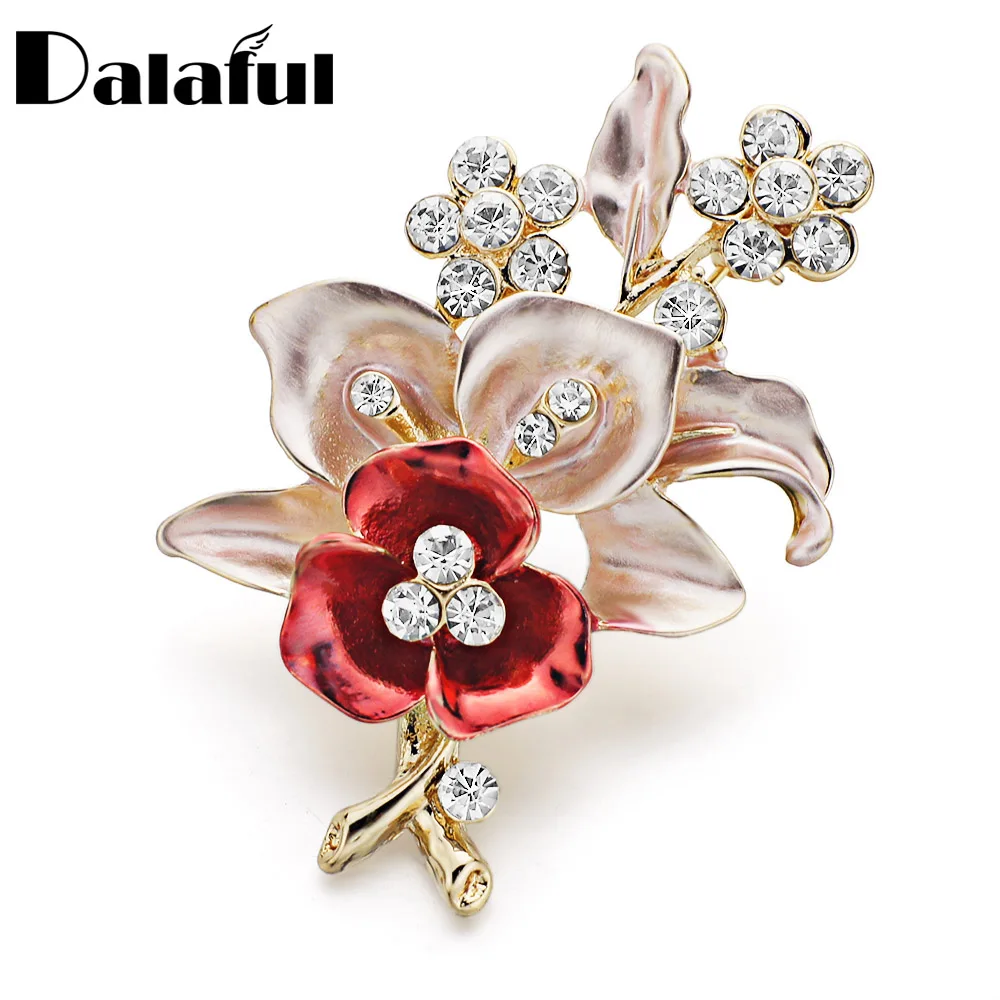 Elegant Red Flower Brooch Pin Amazing Chic Crystal Brooches For Wedding