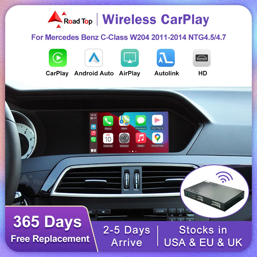 Road Top Android Auto Wireless CarPlay for Mercedes Benz C Class W204 NTG4.5/ Mirror Link AirPlay GPS Car Play