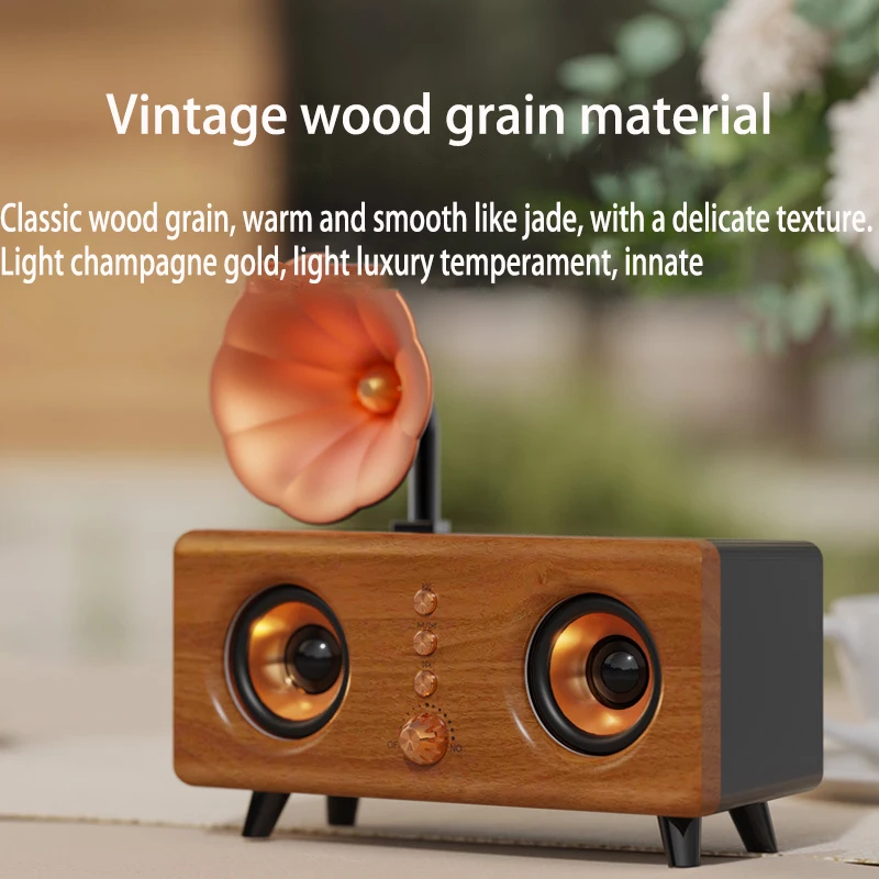 

Portable Wireless Bluetooth Speaker Retro Wood Grain Trumpet Flower HIFI Sound Quality Subwoofer Speaker Column Caixa De Som