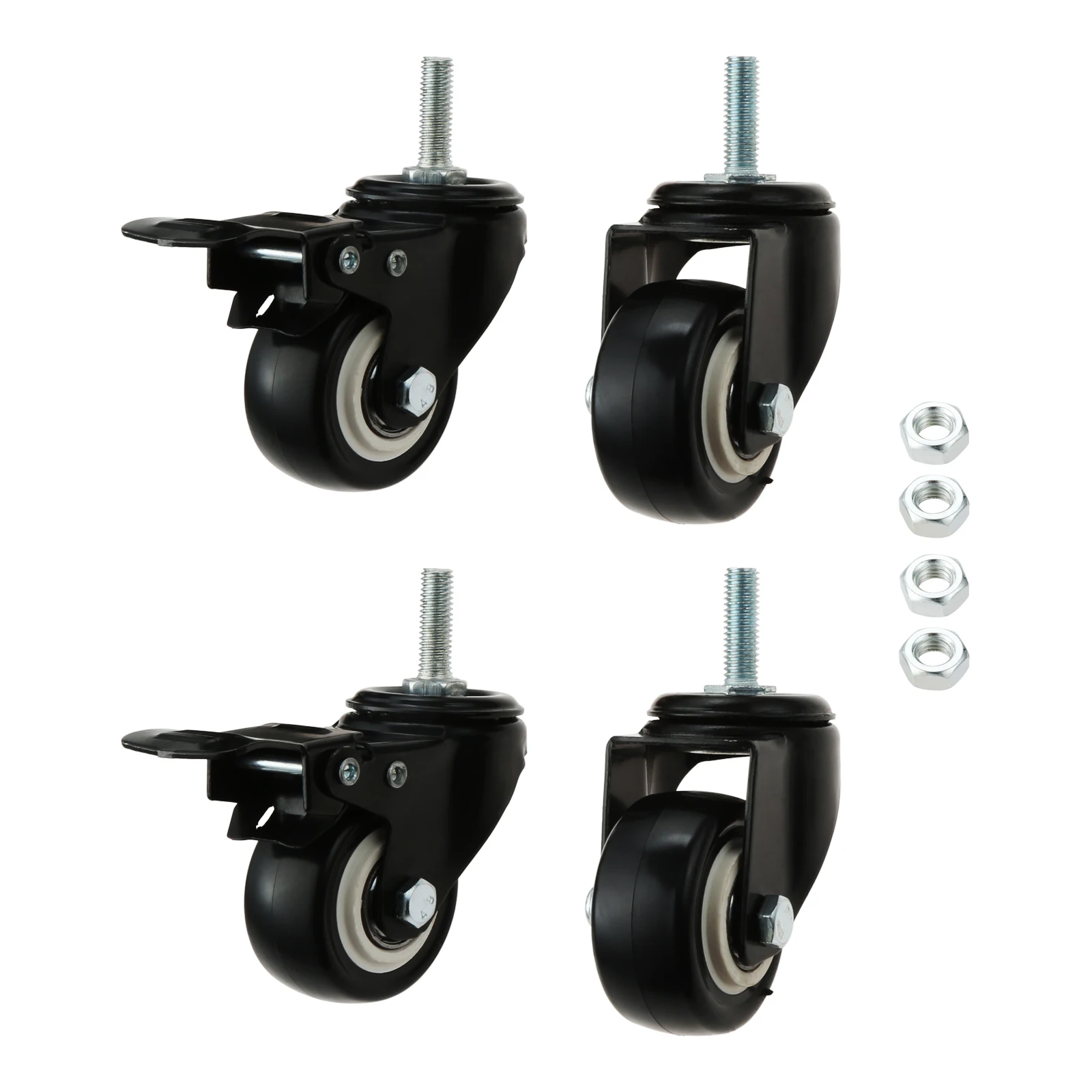

4pcs 2 inch Casters Heavy Duty Swivel PU Mute Wheels with/without Brakes No Noise Double Lock for Flight Case Cart Trolley Chair