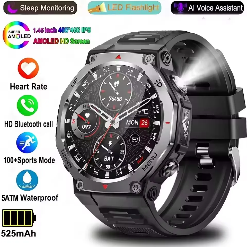 New T Rex 3 Ultra GPS Smart Watch Flashlight 5ATM Waterproof Compass Military