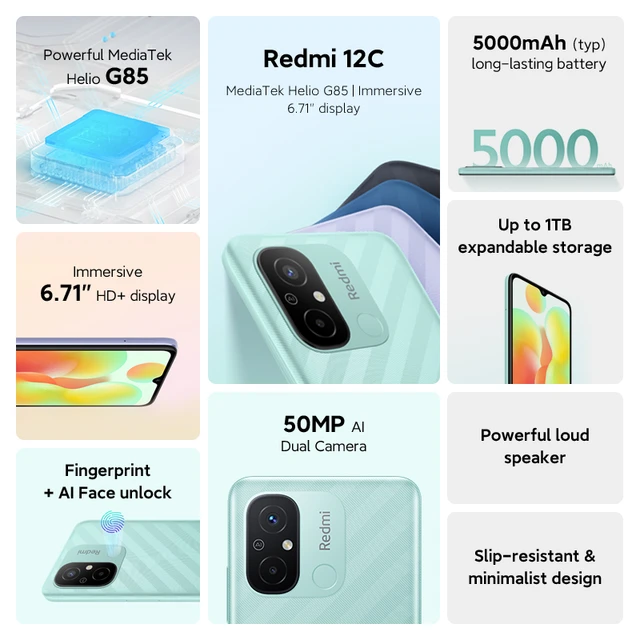 Global Version Xiaomi Redmi 12C 50MP AI Camera MTK Helio G85 6.71 Inch  Display 5000mAh Battery - AliExpress