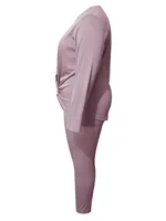 4xl 5xl lw נשים סתיו & חורף בתוספת גודל טוויסט מזדמנים חזית רגילה להתאים צוואר עגול מתאים רגיל צוואר עגול שרוול ארוך אור סגול שני מכנסיים 4
