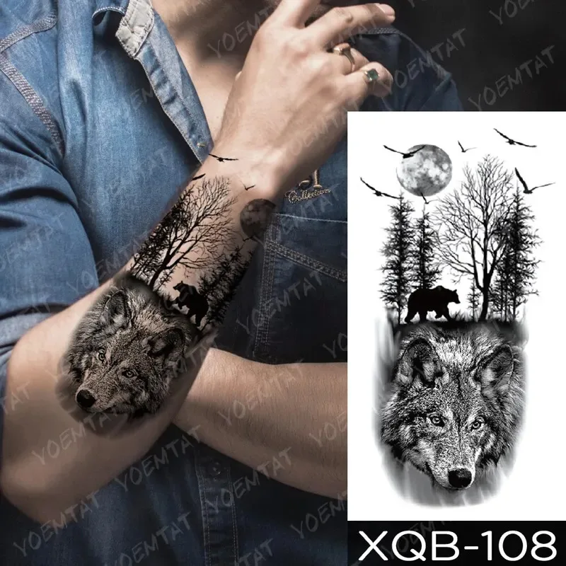 5PCS Waterproof Temporary Tattoos Praying Cross Lion Tiger Wolf Wild Design for Men Women Arm