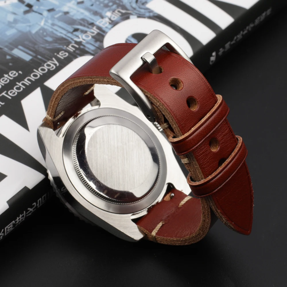 Handmade Stitched Strap Vintage Genuine Leather Watch Band 20mm 22mm Coffee Cowhide Watchband Quick Release for Men Watch Belt