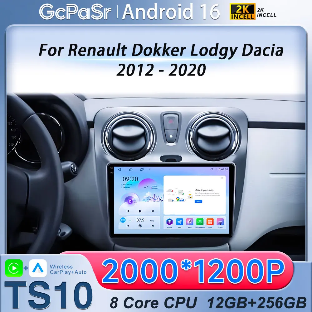 Radio Multimedia para Auto con Android 16 para Renault Dokker/Lodgy Dacia 2012-2020, Reproductor con Android Auto y Carplay, Unidad Principal con Navegación GPS 1