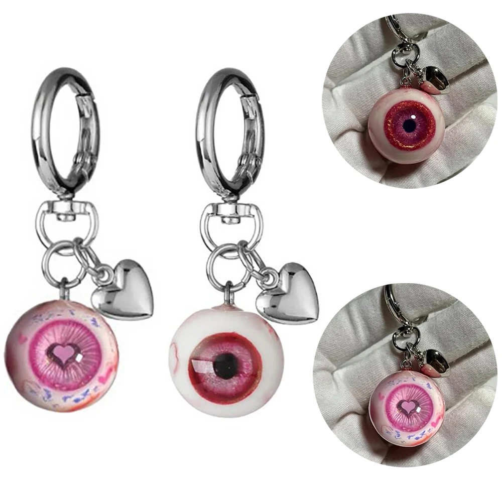 Gothic Demon Eye Keychain Creative Resin Heart Shaped Buckle Pendant Halloween Charms DIY Keyring Party Backpack Decor