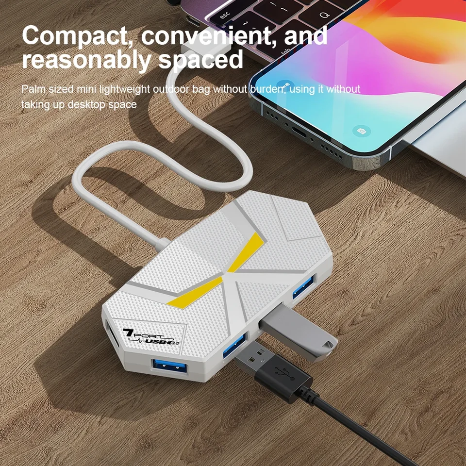 7 Ports USB 3.0 HUB Type C Docking Station 5Gbps High Speed Transmission Splitter Adapter For Laptop Hard Drive Mouse_voghion.com