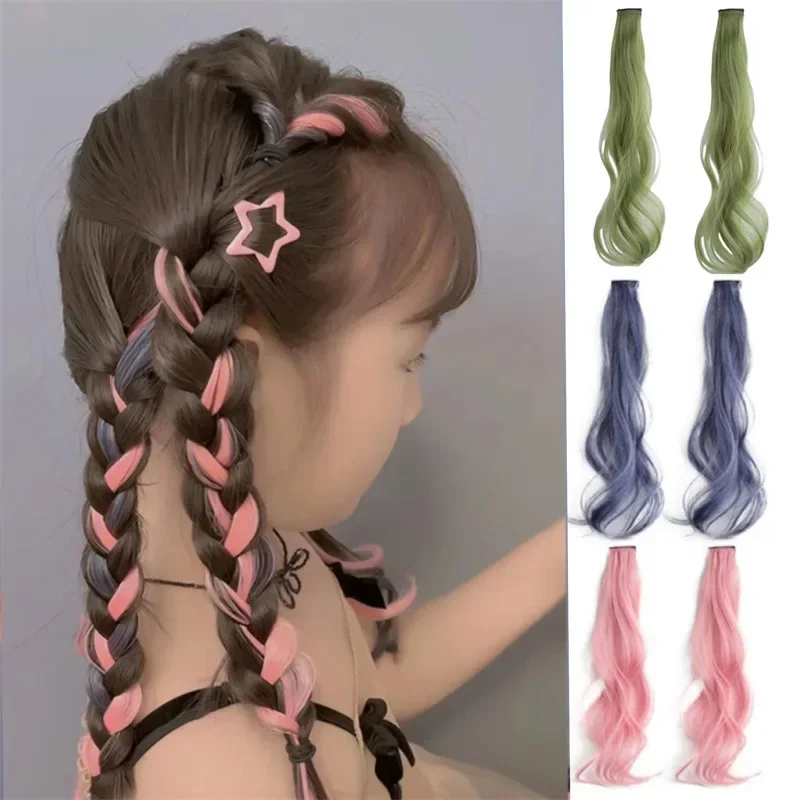 2pcs 달콤한 아이 소녀 가발 헤어 클립 귀여운 멋진 캔디 컬러 브레이드 가발 헤어핀 매달려 귀 머리 염색 가발 모자를 쓰고 있죠