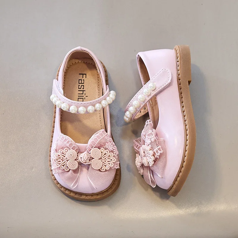 

Girls' Mesh Bow Princess Shoes 2024 Spring New Baby Korean Style Soft Sole Children's Mary Janes for Party Wedding Shows Simple