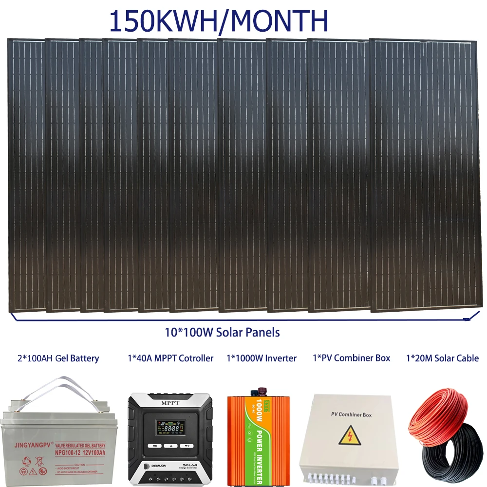 Solar Panel 1000w 150kwh Solar Power Bank Solar Panel Kit Complete System 1kw Solar System For