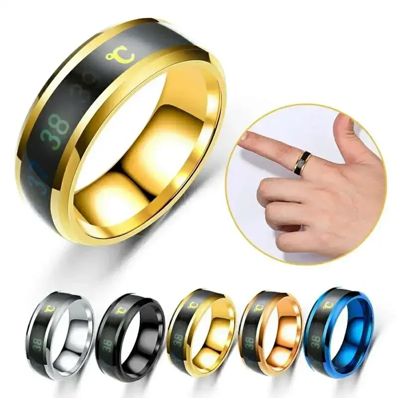 Anello di visualizzazione caldo intelligente in acciaio inossidabile Coppia creativa Gioielli con dita Anello di cambio della temperatura corporea Trasporto di goccia - immagine 4
