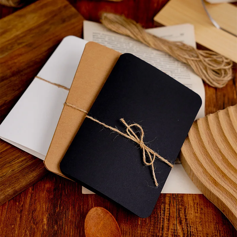 Folding Kraft Paper Blank Cards 10Pcs With Rope Gift Blessing Card For Christmas Wedding Birthday Invitation Card Decoration