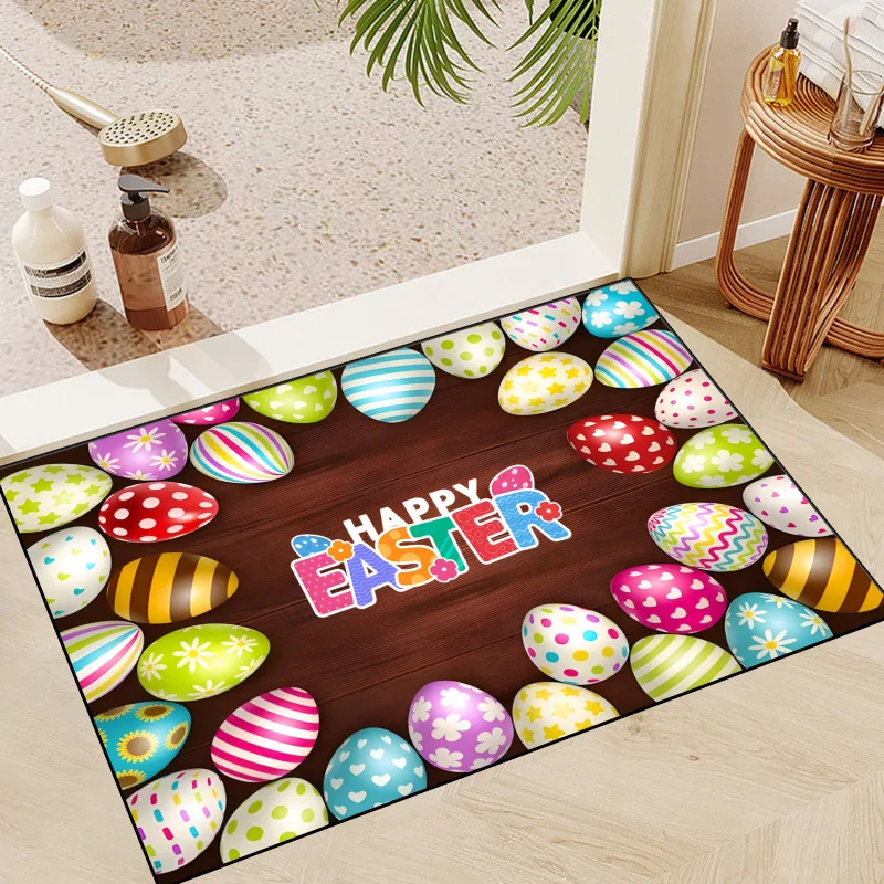 Easter Rabbit Eggs Flowers Washable Doormat Easter Decor Floor Mat Indoor and Outdoor Entrance Bathroom Doormat Bedrooom Carpet 4