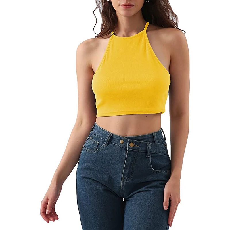 Sean Tsing® Summer Cropped Camisoles Women Grecian Neck Sleeveless Solid  Color Ribbed Tank Tops Sexy Slim Streetwear Outwear Top