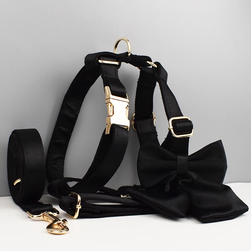 Customized Dog Collar Leashes Harness Bow Set