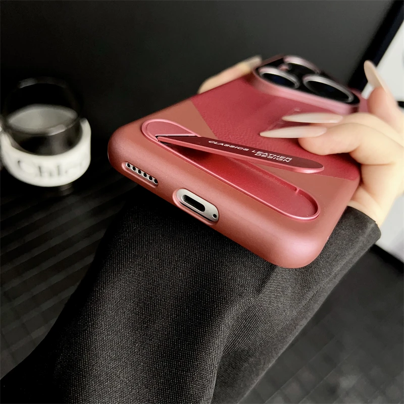 Luxury Leather Shockproof Bumper Case with Bracket and Hard Shell