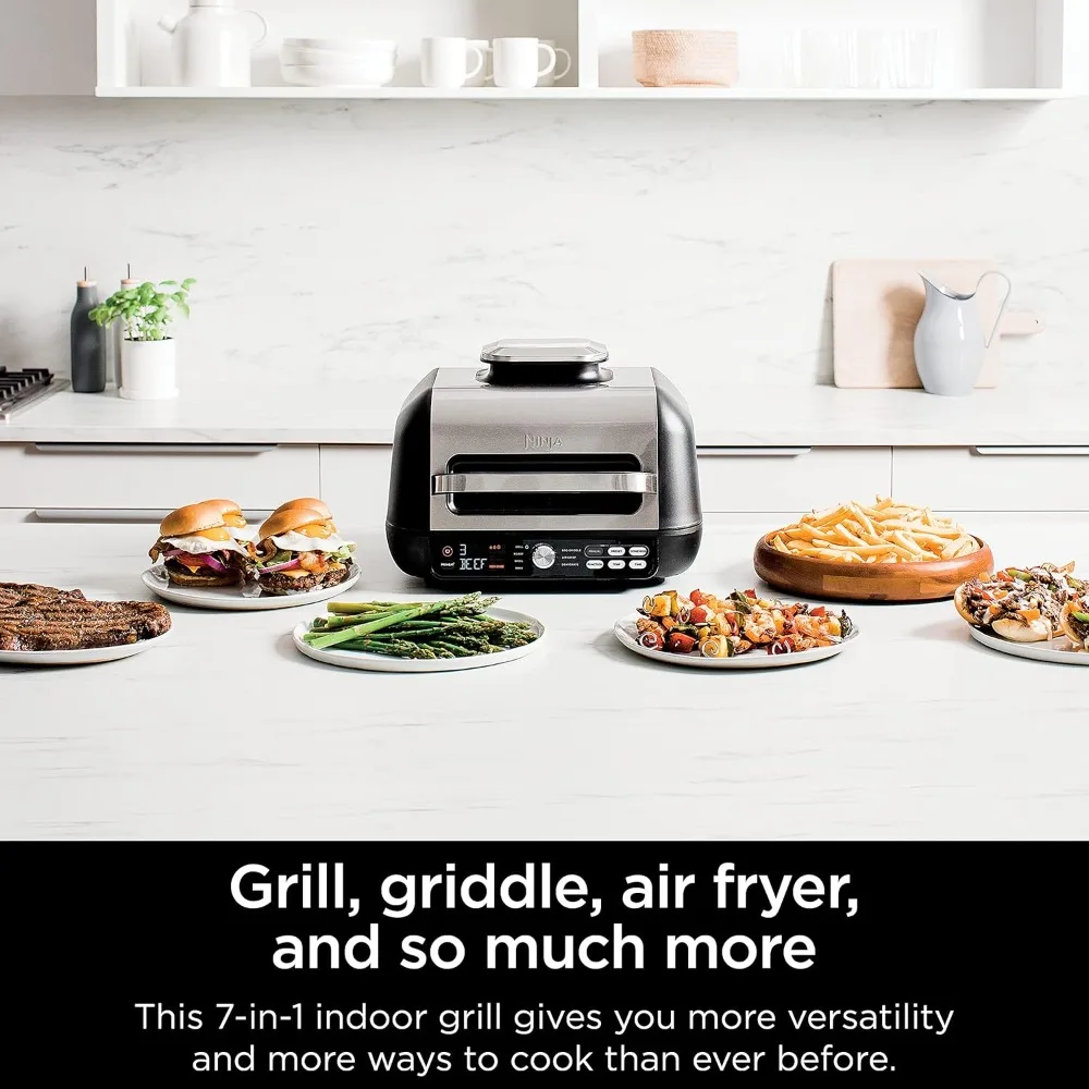 7-in-1 Indoor Grill/Griddle Combo, use Opened or Closed, Air Fry, Dehydrate & More, Pro Power Grate, Flat Top, Crisper 2