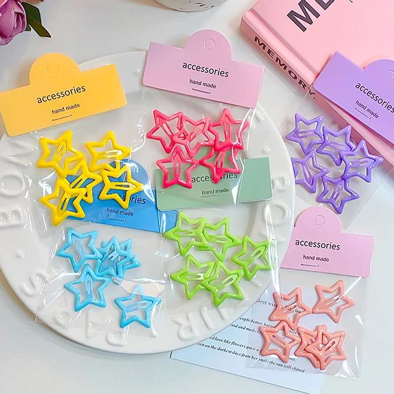

5Pcs/set Cute Candy Color Star Metal Hair Clips For Girls Sweet Hair Decoration Star Hairpin Hairgrip Lovely Hair Accessories