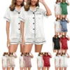 Womens Silk Satin Pajamas Set Short Sleeve Two-Piece Pj Sets Sleepwear Loungewear Button-Down Plus Size 2024 Hot Selling Wear 5