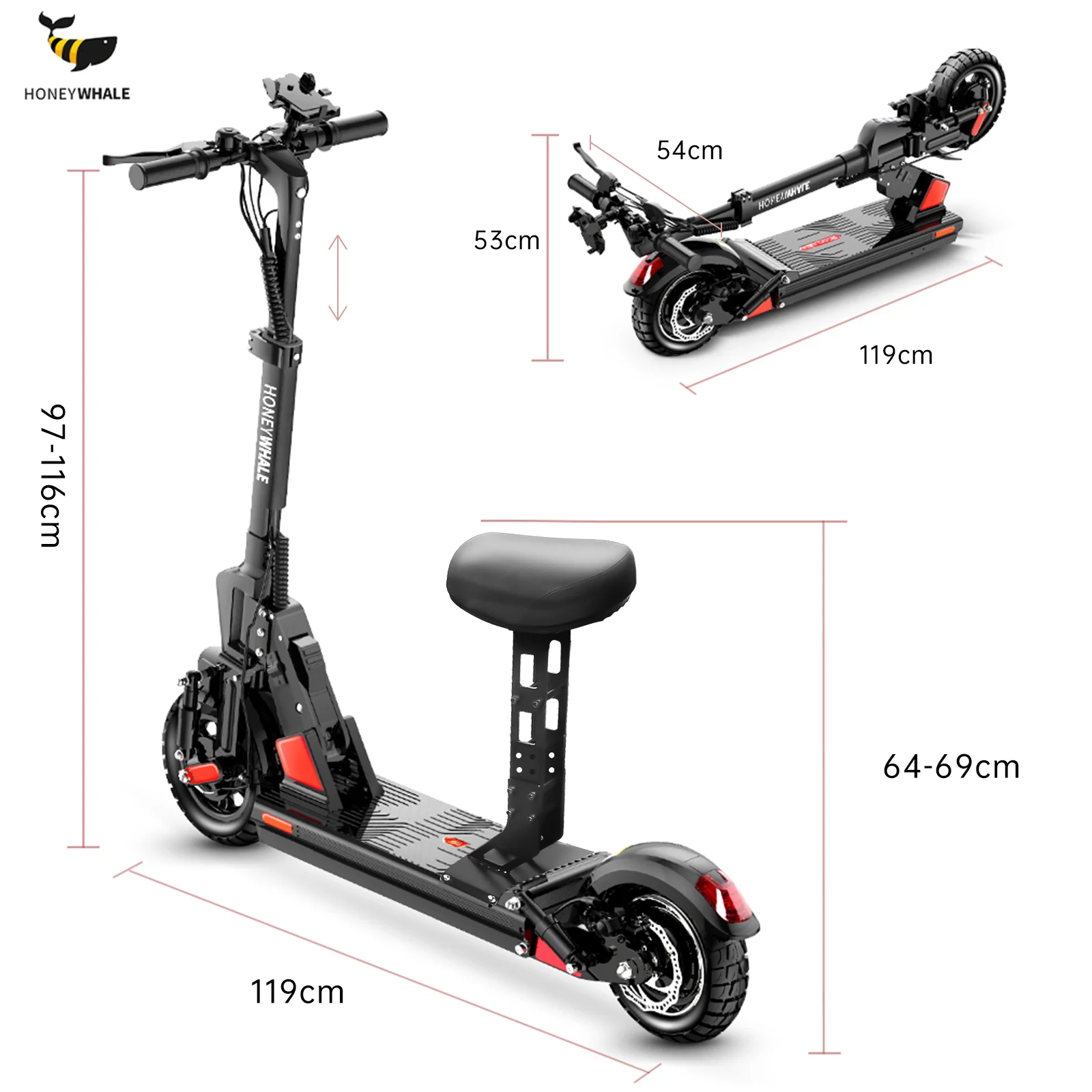 HONEYWHALE C1 Adult Electric Scooter with Seat, 500W Brushless Motor, to Mexico
