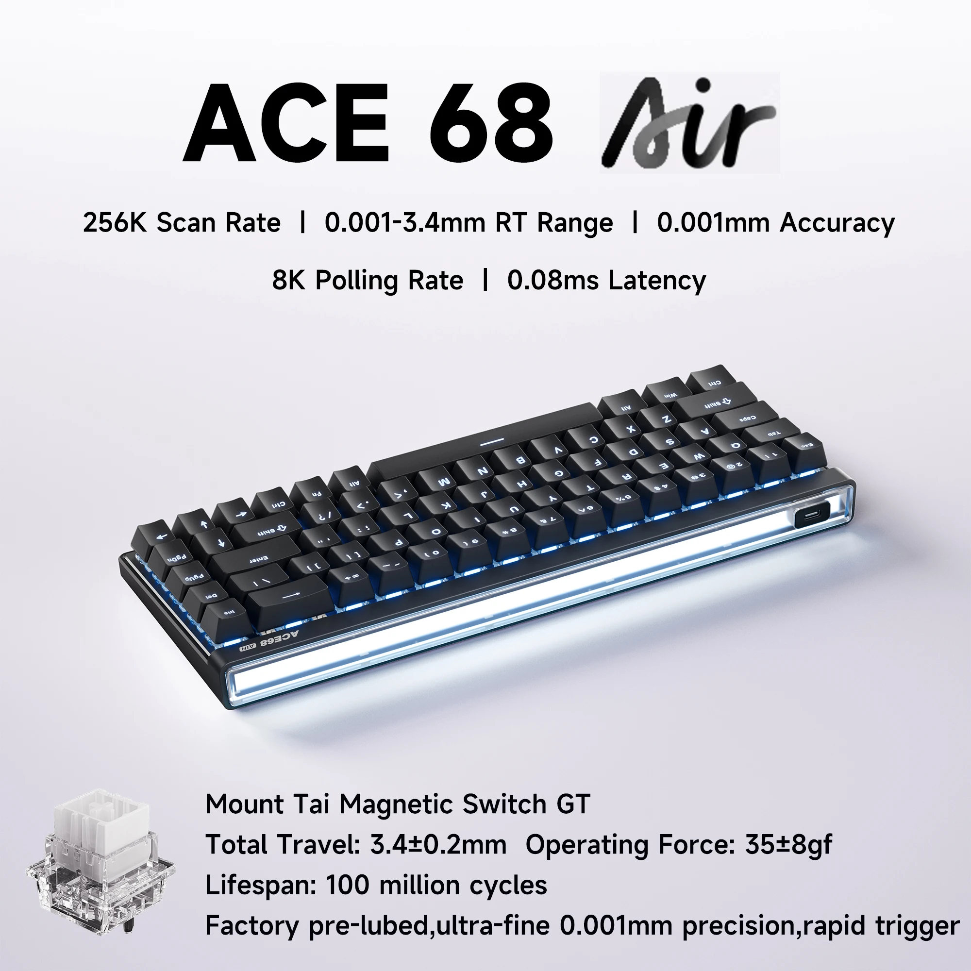 Mchose Ace68 エアゲーミングキーボード ホール効果 0.001mm ラピッド