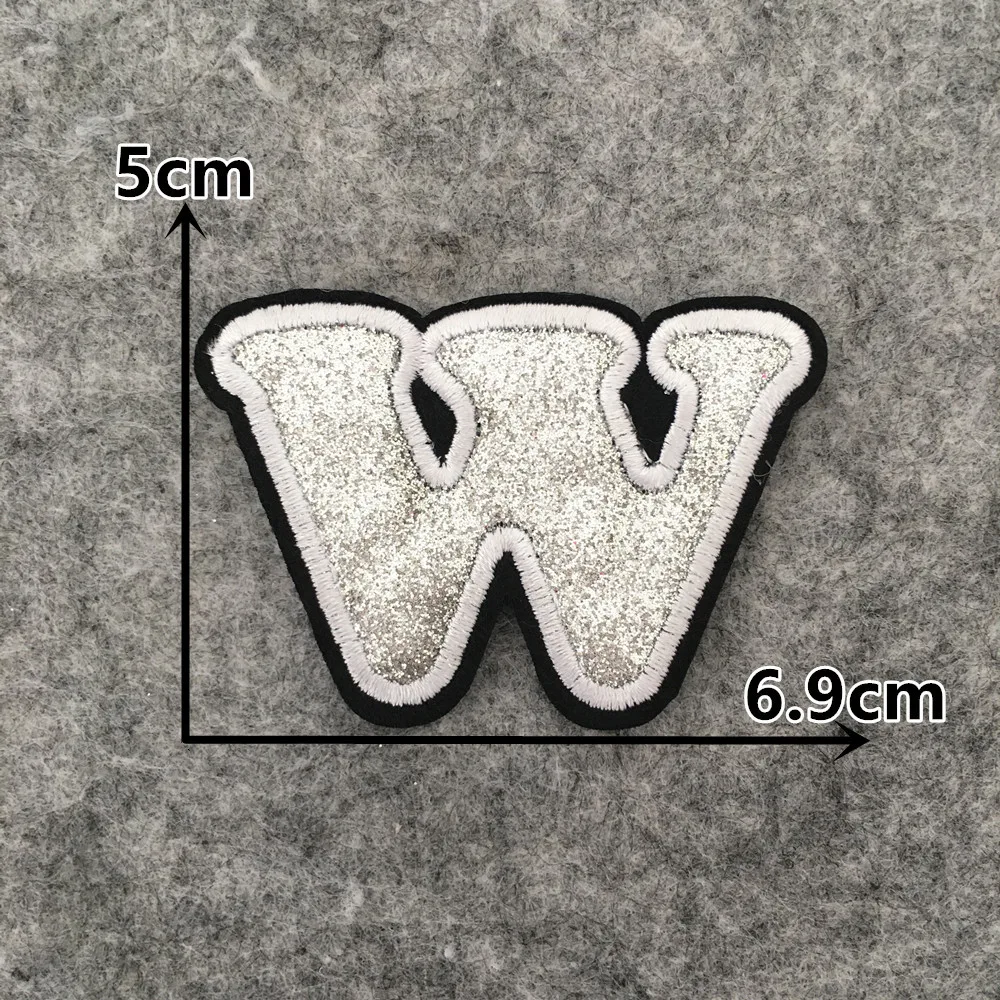 English Silver Letters Embroidery Iron-On Patches - Hot-Melt Adhesive DIY Clothing Embellishments (Set of 26)