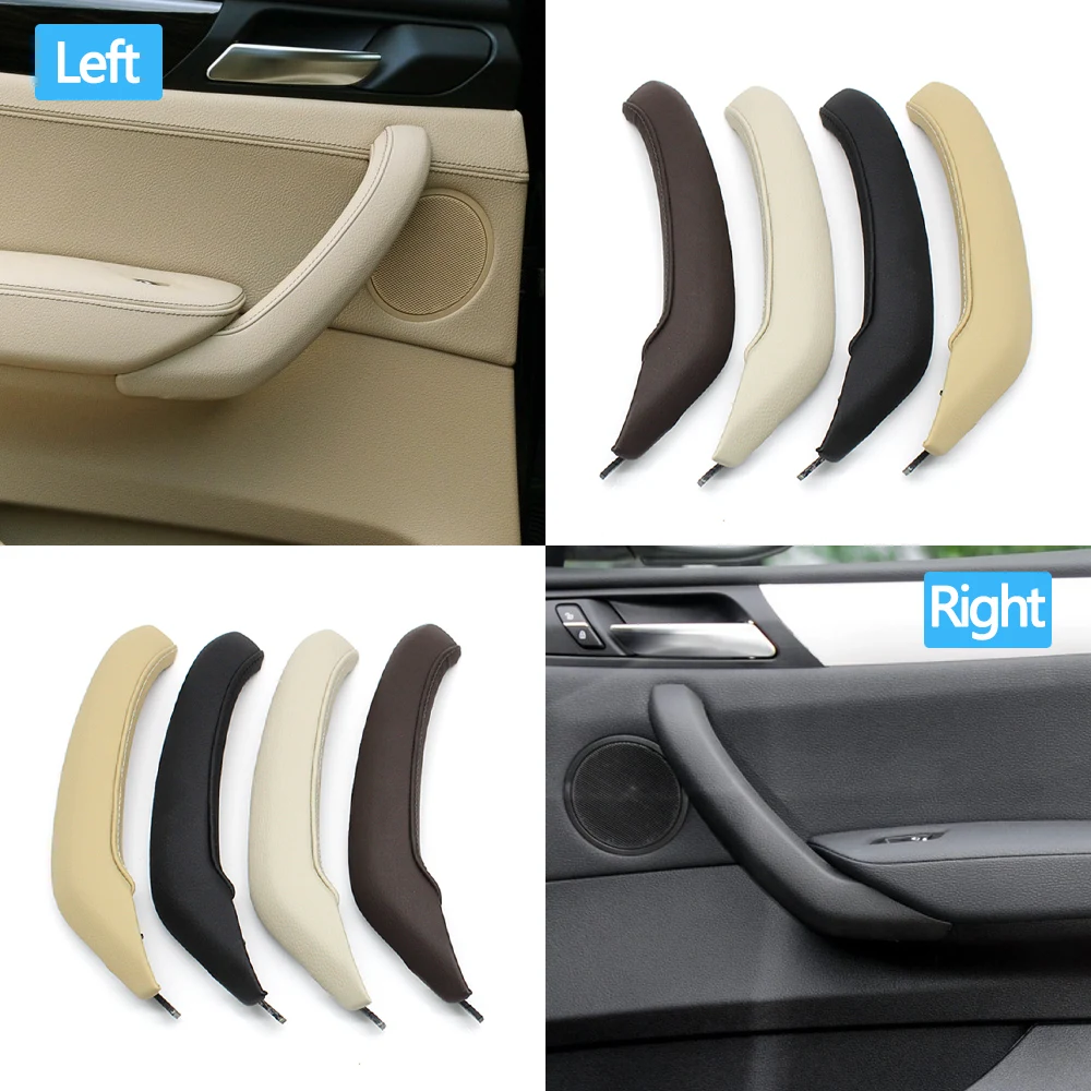 3*LHD Passenger side Door Handle Pull Black Leather Cover For BMW