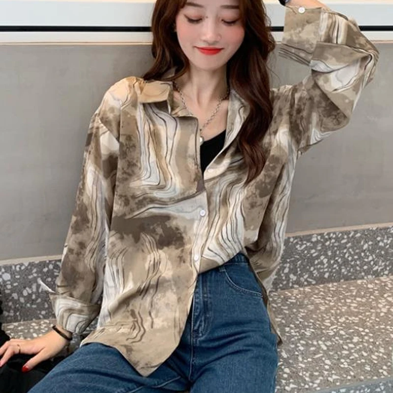 

Модная одежда в английском стиле, весенне-осенняя Свободная блузка с длинным рукавом и винтажным принтом, Повседневная рубашка для женщин, новинка 2024, блузы 29257