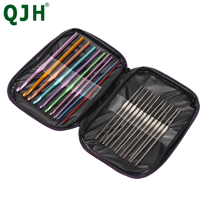 22Pcs Mixed Color Metal Crochet Hooks Set Knitting Needles with