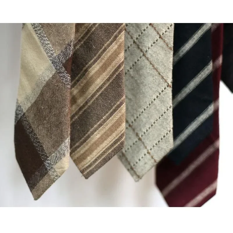 

Coffee Color Linen Cotton Yellow Dark Red Black Matte Retro Casual British Japanese 7cm Niche Tie New