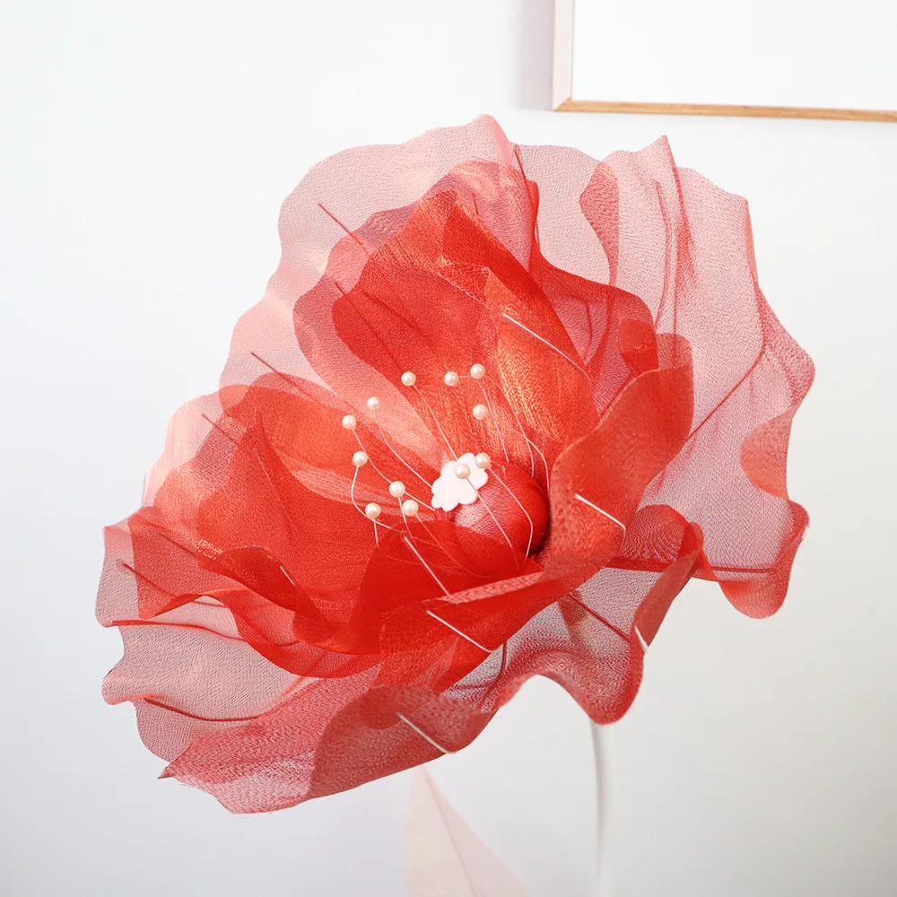 

Fancy Yarn Poppy Artificial Flower Gauze Silk Flores Wedding Display Giant Peony Flowers Road Leading Decoration Wreath Branch