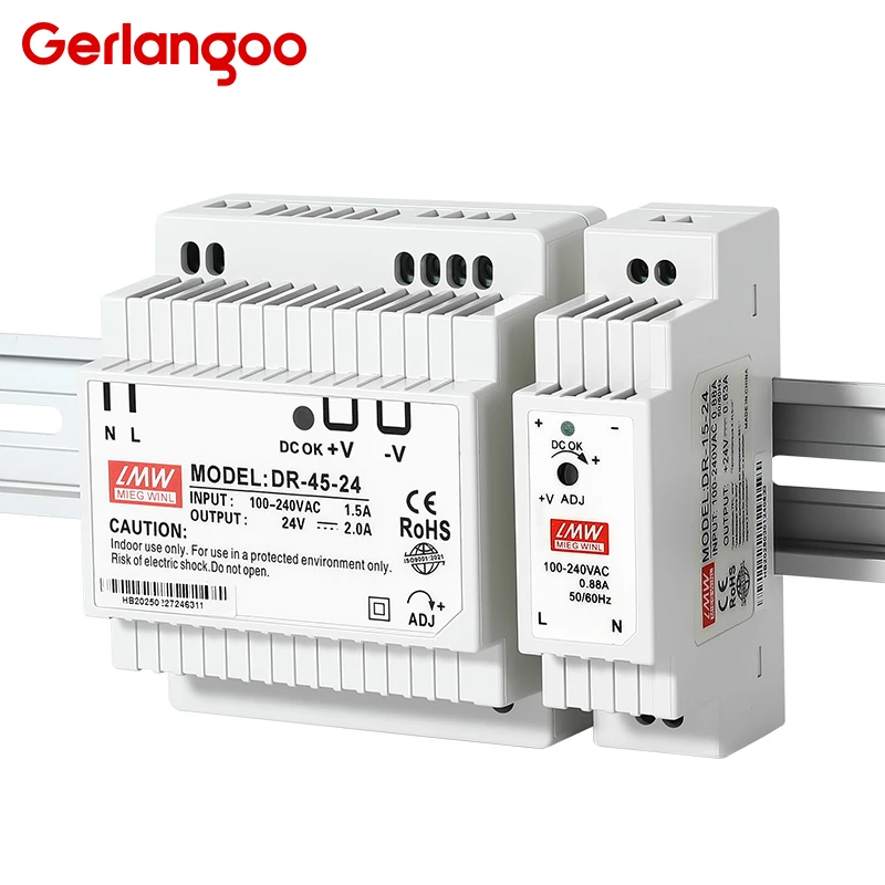 Universal Industrial Din Rail Power Supply Switch, Single Output, 100-240VAC Input, Multi-Wattage Options