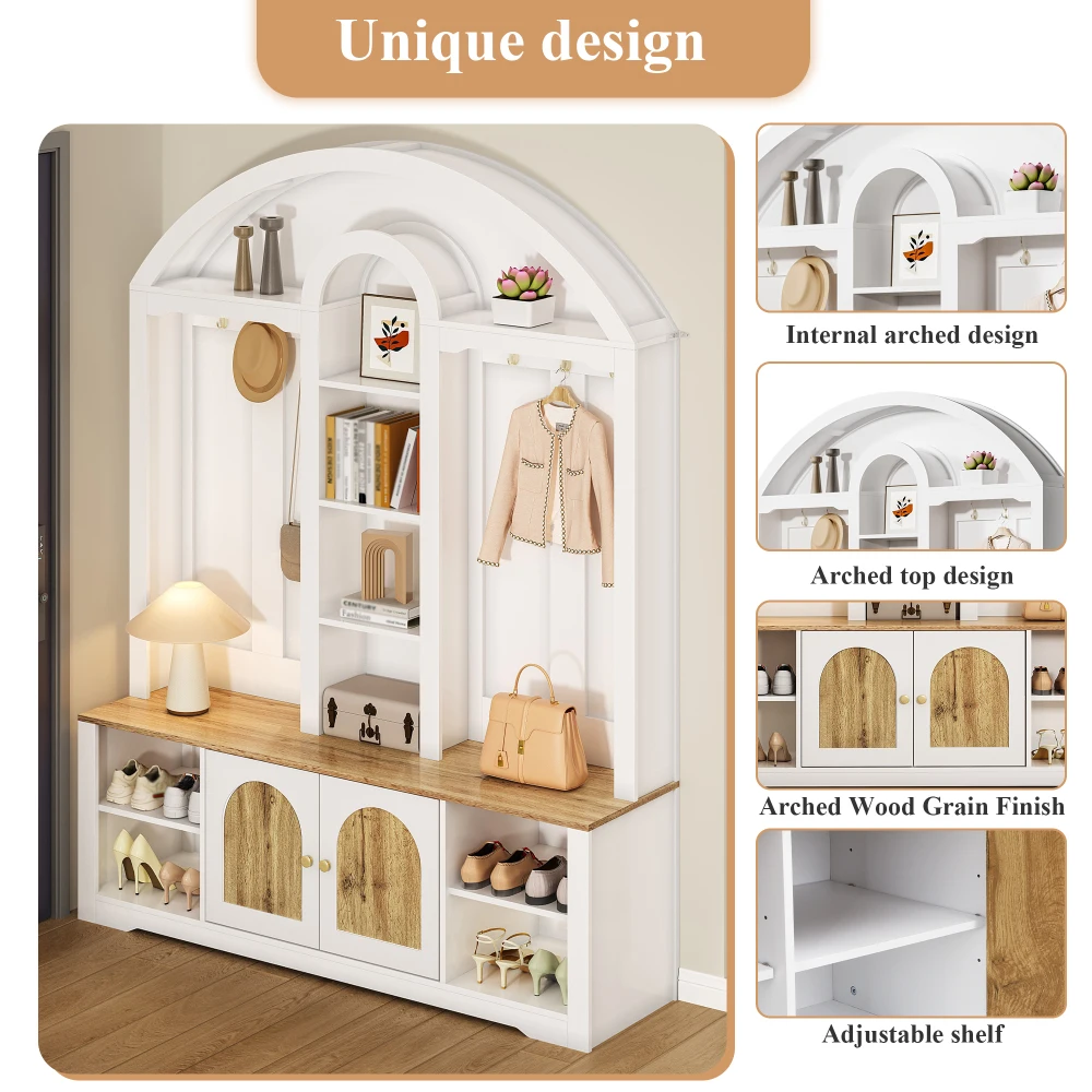 Multifunktionaler Kleiderschrank mit Schuhregal und Haken, Eingangsbereichsschrank mit Regalen, Kleiderschrank mit praktischem Stauraum – Detail 15