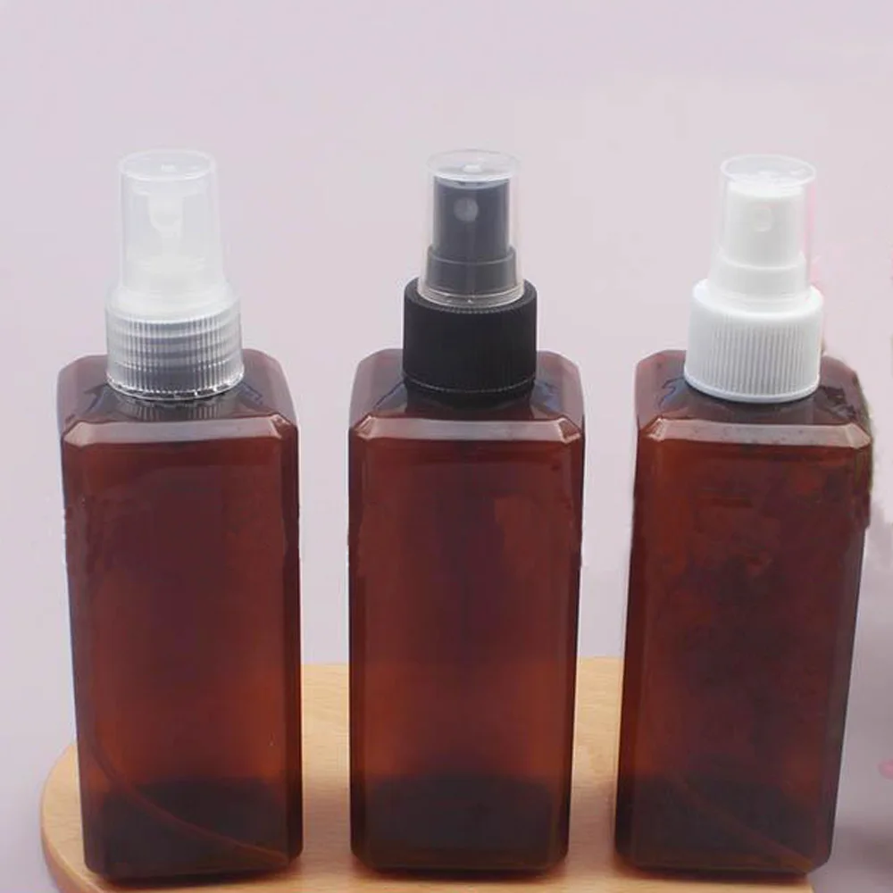 200ml Capacity Brown color Square shape Refillable Plastic Portable Spray Perfume Bottle with pump sprayer