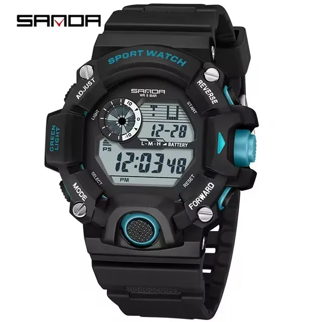 SANDA 326 Men's Electronic Watch Digital Movement Luminous Led Display Dial Outdoor Sports Waterproof Wristwatch for Male 6