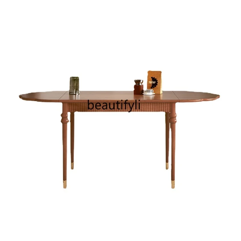 

Solid Wood Folding Dining Table American Retro Oval Table Household Dining Table Table and Chair Combination
