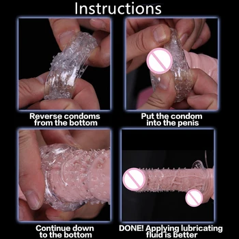 Penis Sleeve Extender Condoms for Men Reusable Crystal Clear Penise Enlargement Time Delay Male Condom Aldult Sexy Toys for Men 5