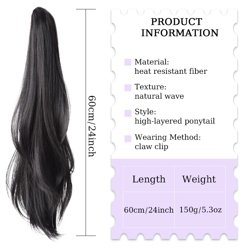 Synthetic Hair Ponytail Extensions Wig Natural Wave Claw Clip Ponytail Hairpiece High Layered Ponytail for Women Daily Party Use