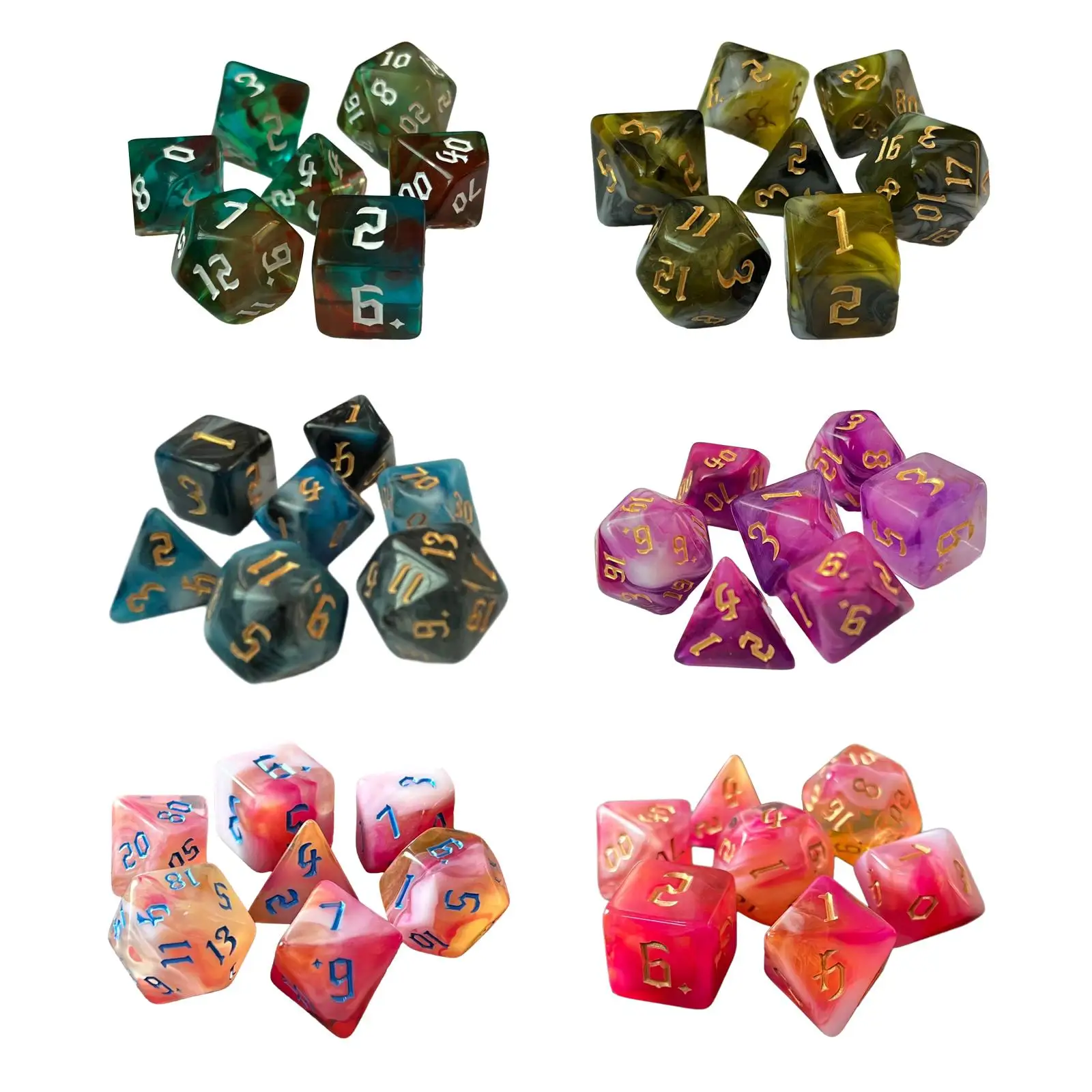 

7 Pieces Double Color Polyhedral Dices Role Playing Dice Party Supplies Large Digitals D6 D4 D8 D10 (00-90 and 0-9) D12 D20