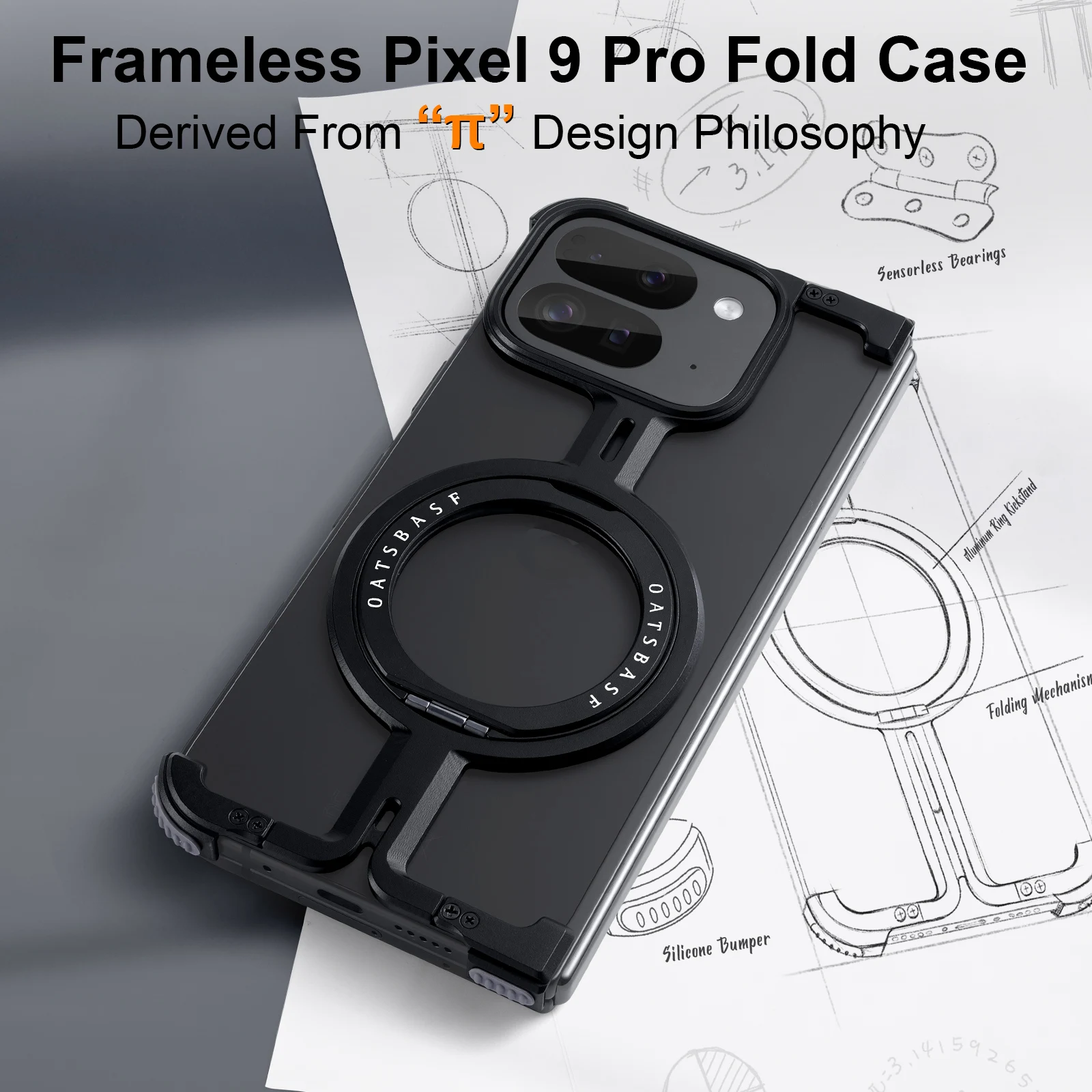 Eary for Google Pixel 9 Pro XL Fold Metal Phone Case With 360° Rotatable Magnetic Kickstand Frameless Bumper Shockproof Covers