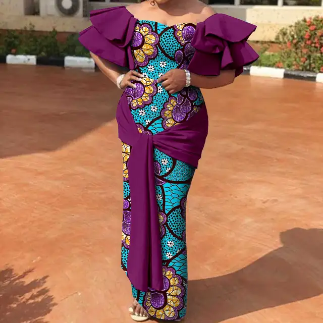 Kevwe Off Shoulder High Waist Maxi Print Dress