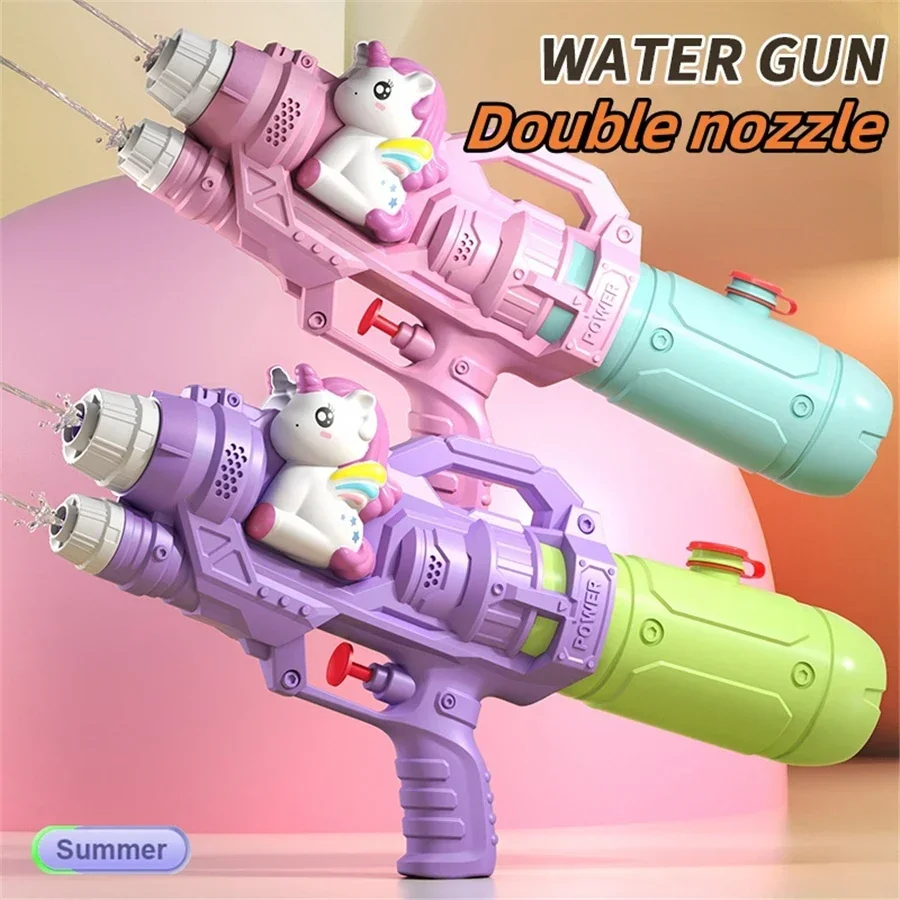 Cartoon Animal Water Gun Summer Pool Toy Double Nozzle Water Gun Dinosaur Press Type Watergun Unicorn Water Spray Toy 2