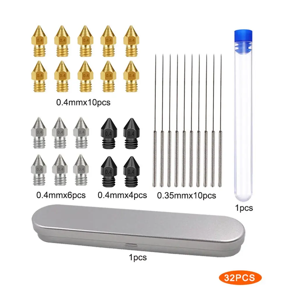 32PCS/Set 3D Printer Nozzle Cleaning Kit Stainless Steel MK8 Nozzle Cleaning Needles Tools Set With Storage Box 3D Printer Parts all printheads 3D Printer Parts & Accessories